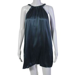Dream Society Womens Sleeveless Braided Scoop Neck Silk Dress Blue Size XS